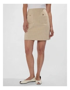 One in A Gingham Mini Skirt in Beige Multi