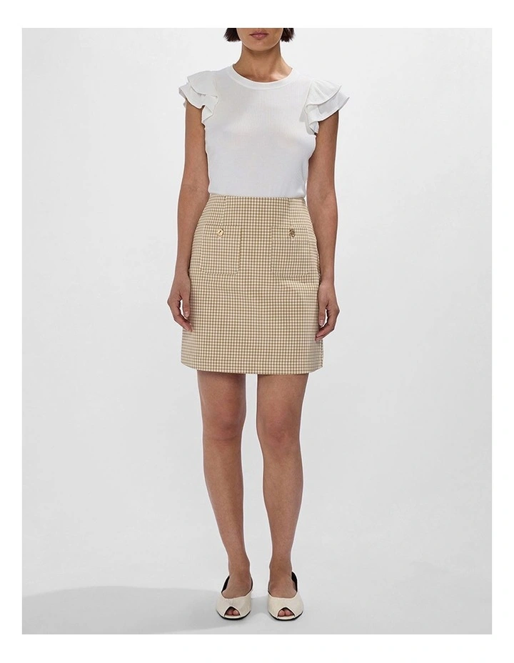 One in A Gingham Mini Skirt in Beige Multi image 1