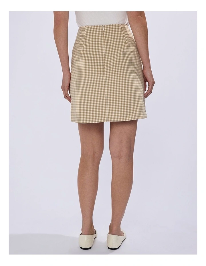 One in A Gingham Mini Skirt in Beige Multi image 3