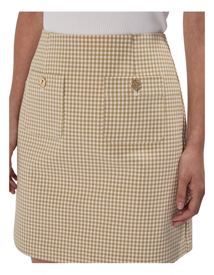 One in A Gingham Mini Skirt in Beige Multi image 3