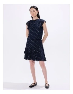The Goddess Clip Spot Skirt in Navy Multi