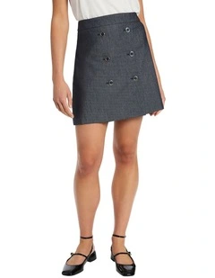 Ana Button Mini Skirt in Indigo Sparkle