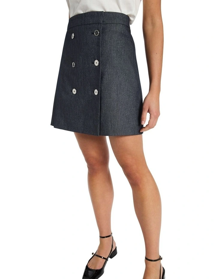 Ana Button Mini Skirt in Indigo Sparkle image 3