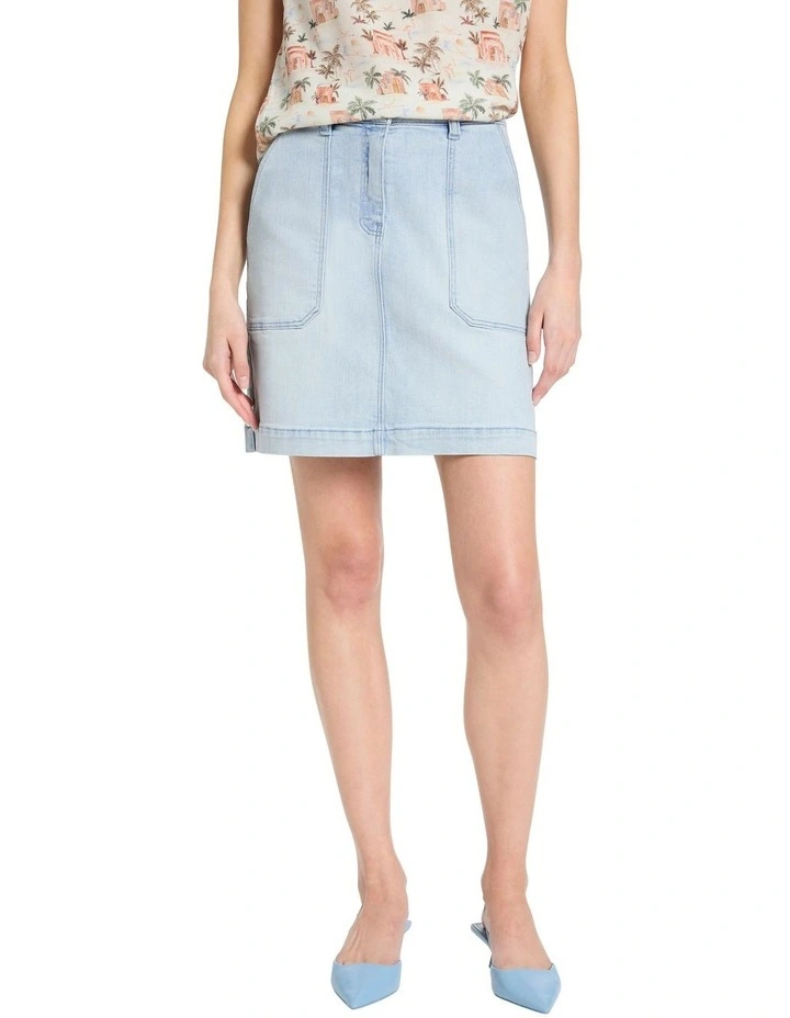 Tia Denim Mini Skirt in Iguana Blue image 1