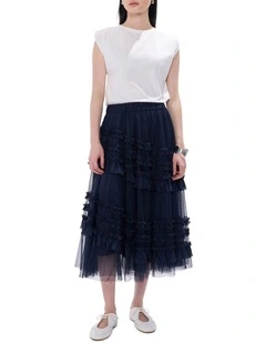 Aegean Tulle Ruffle Skirt in Deep Sapphire
