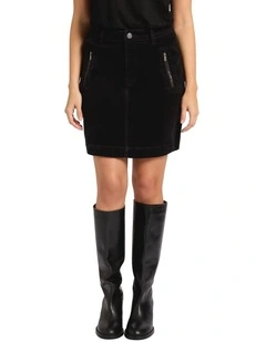 The Siesta Cord Skirt in Caviar Charcoal