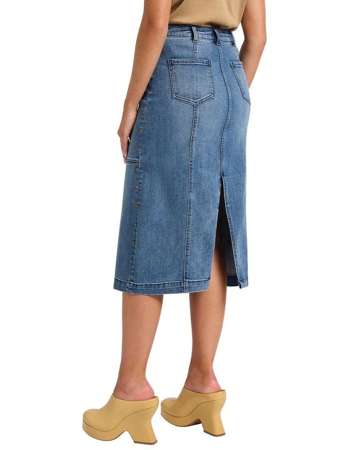 Mariah Studded Midi Skirt in Han Blue image 2