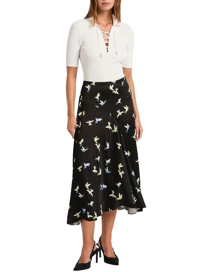 Bird Lines Midi Skirt in Black Multi image 1