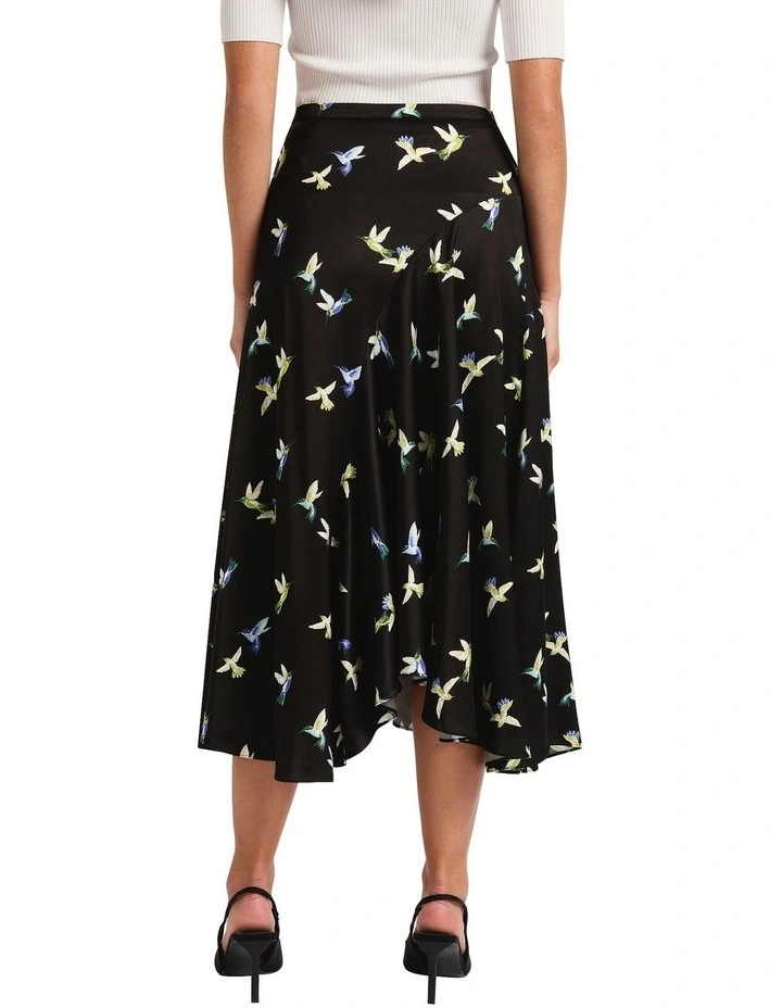 Bird Lines Midi Skirt in Black Multi image 2