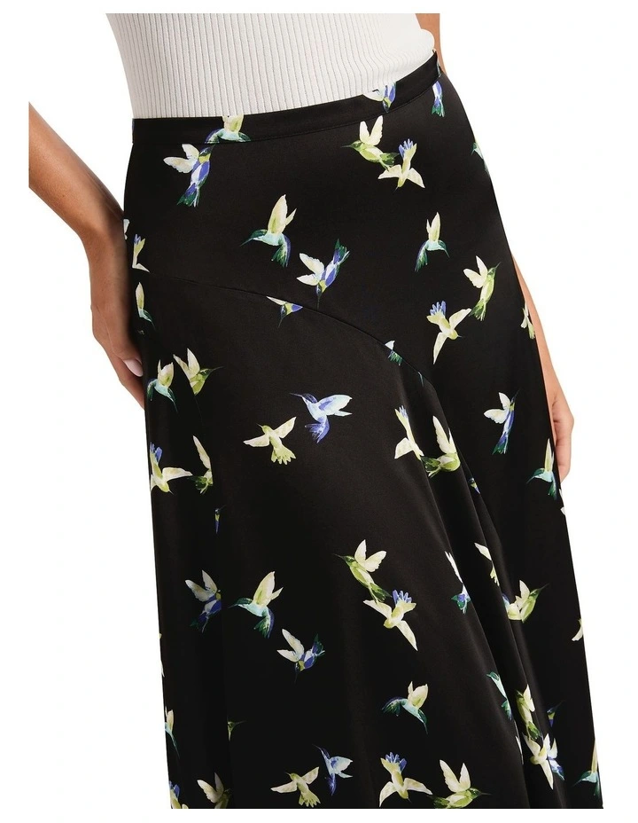 Bird Lines Midi Skirt in Black Multi image 3