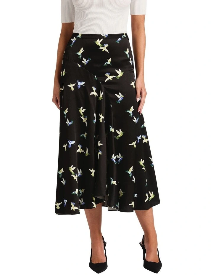 Bird Lines Midi Skirt in Black Multi image 4