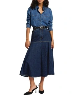 Jay Denim Midi Skirt in Chelsea Blue