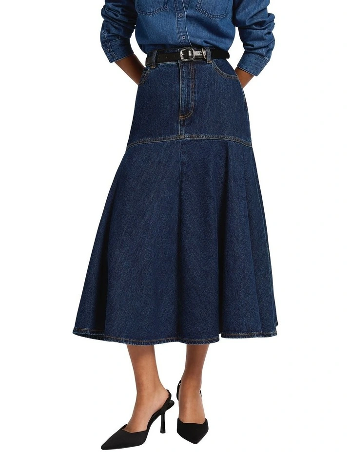 Jay Denim Midi Skirt in Chelsea Blue image 2
