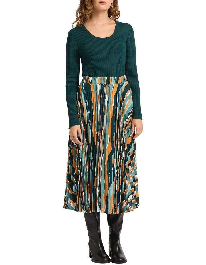 Wave To Go Pleated Skirt in Green Multi image 1