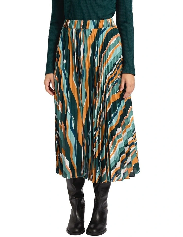 Wave To Go Pleated Skirt in Green Multi image 3