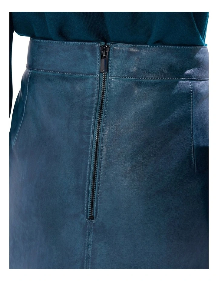 Herbie Leather Skirt in Teal image 4