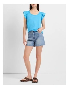Mattia Studded Denim Short in Anzio Blue