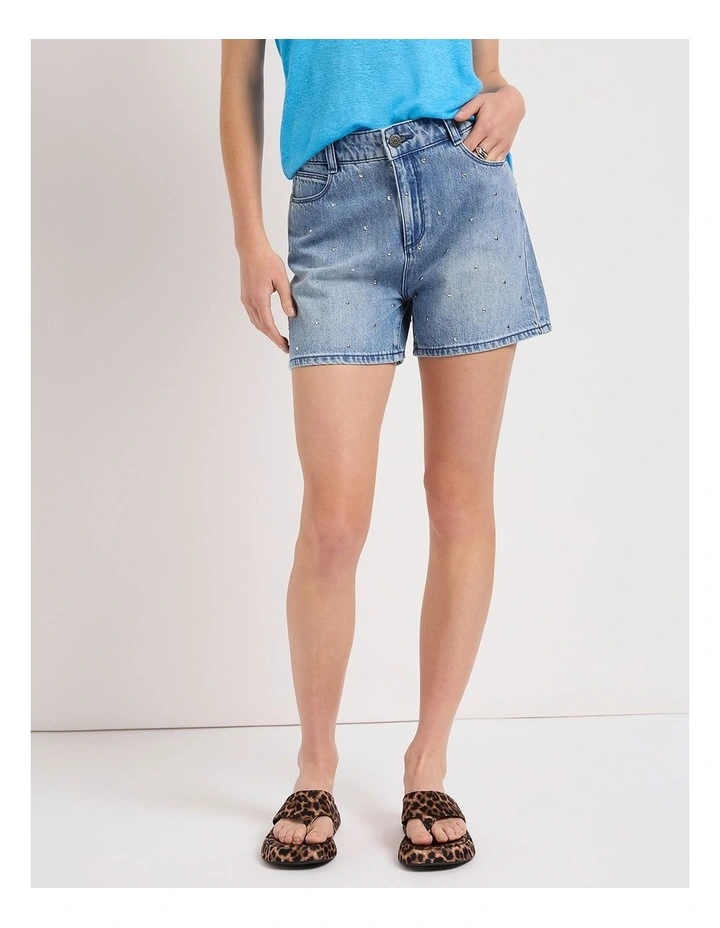 Mattia Studded Denim Short in Anzio Blue image 2