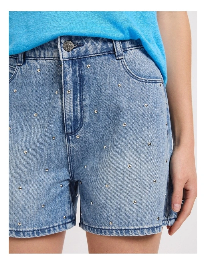 Mattia Studded Denim Short in Anzio Blue image 3