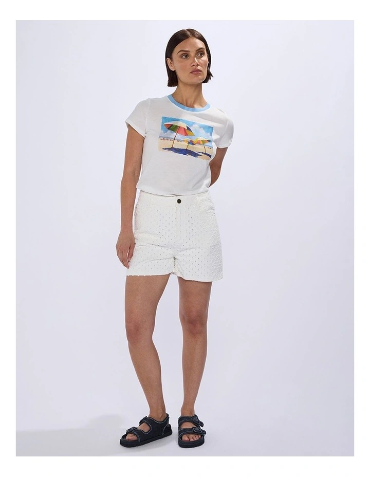 Mako Embroidered Denim Short in Ivory image 1