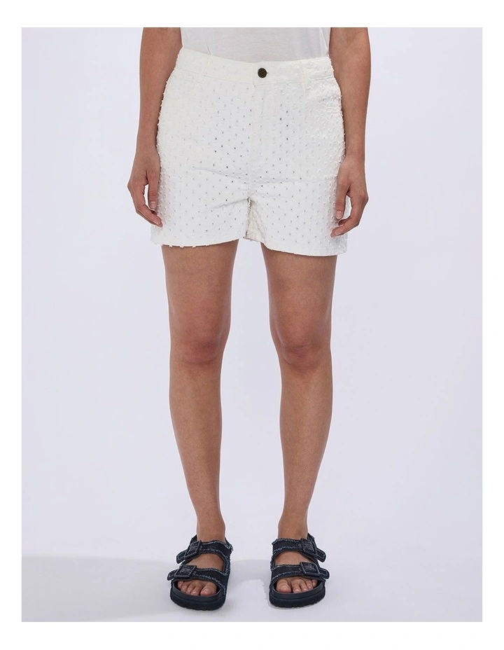 Mako Embroidered Denim Short in Ivory image 2