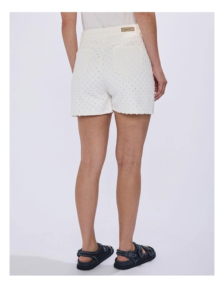 Mako Embroidered Denim Short in Ivory image 3