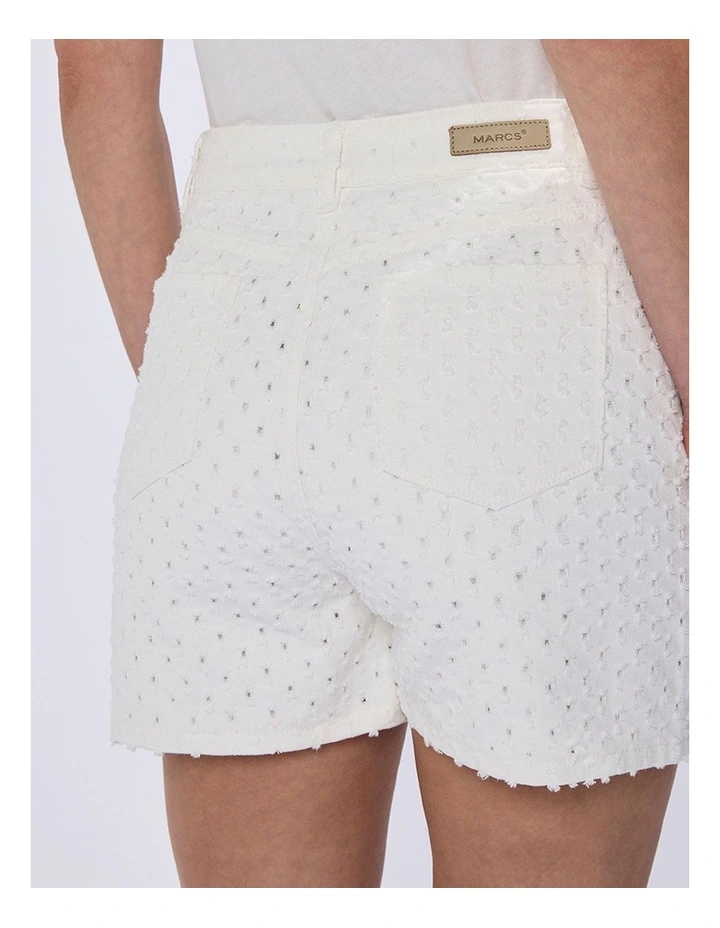 Mako Embroidered Denim Short in Ivory image 4