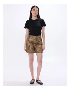 Spot To The Top Linen Short in Brown Multi