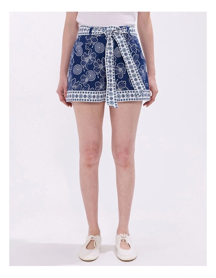 Jackson Linen Short in Blue Multi image 2