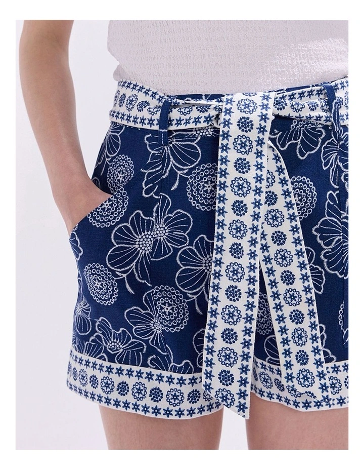 Jackson Linen Short in Blue Multi image 3