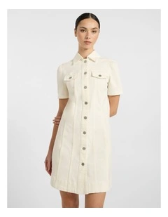 Queenie Denim Dress in Ivory