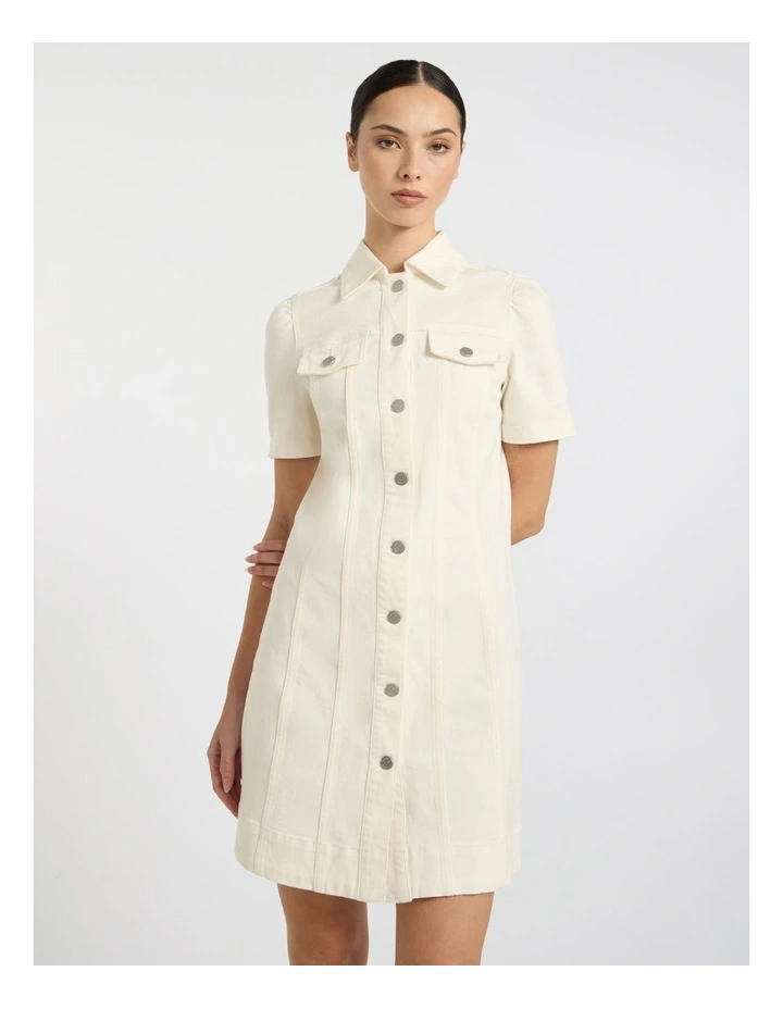 Queenie Denim Dress in Ivory image 2