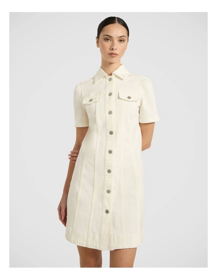 Queenie Denim Dress in Ivory image 2