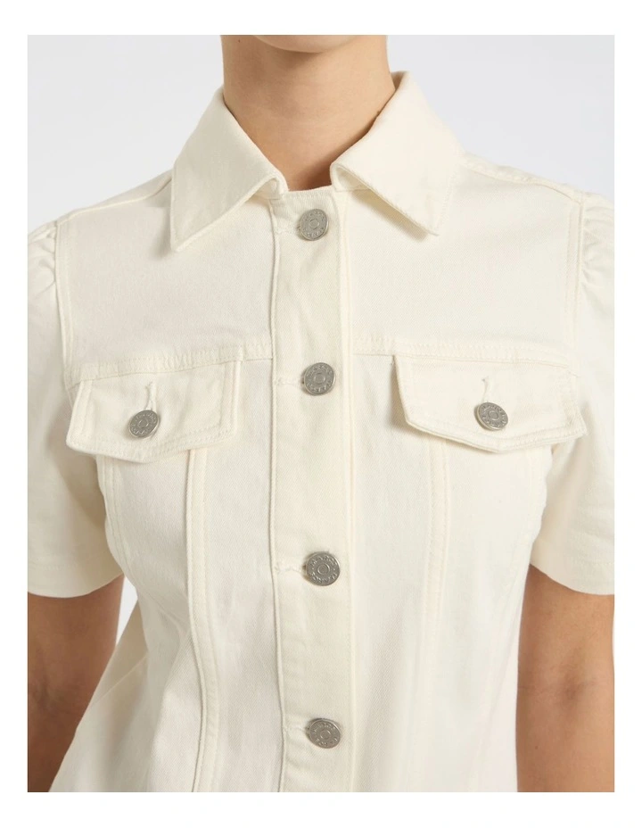 Queenie Denim Dress in Ivory image 3
