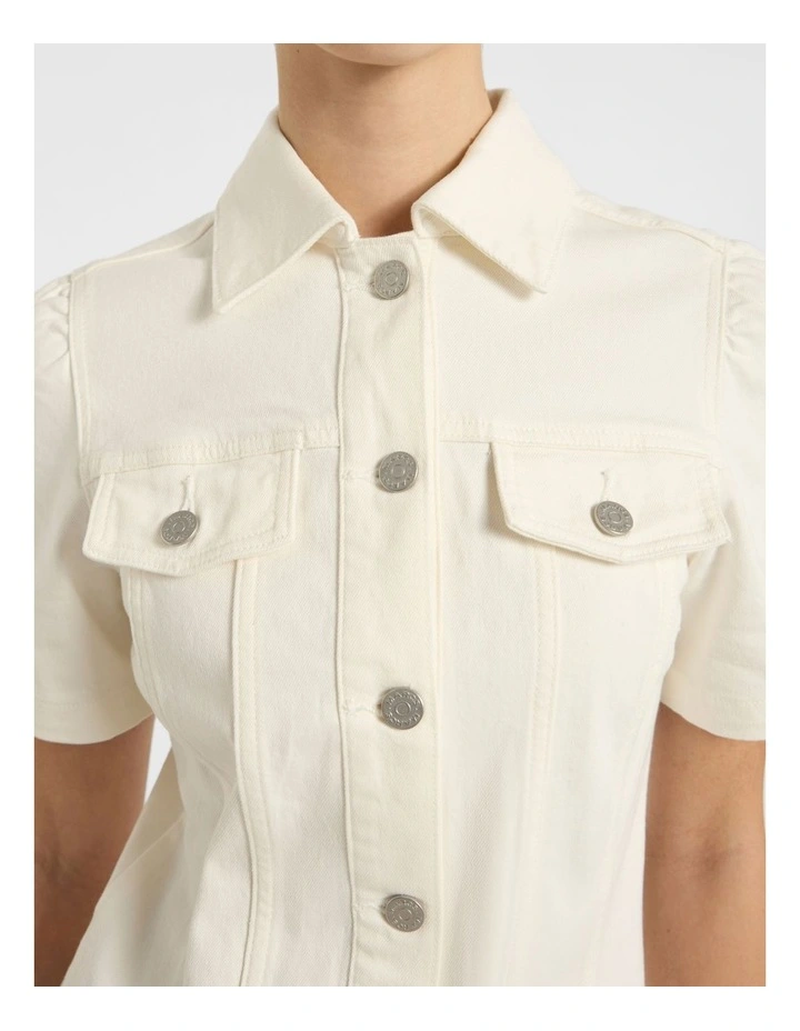 Queenie Denim Dress in Ivory image 4