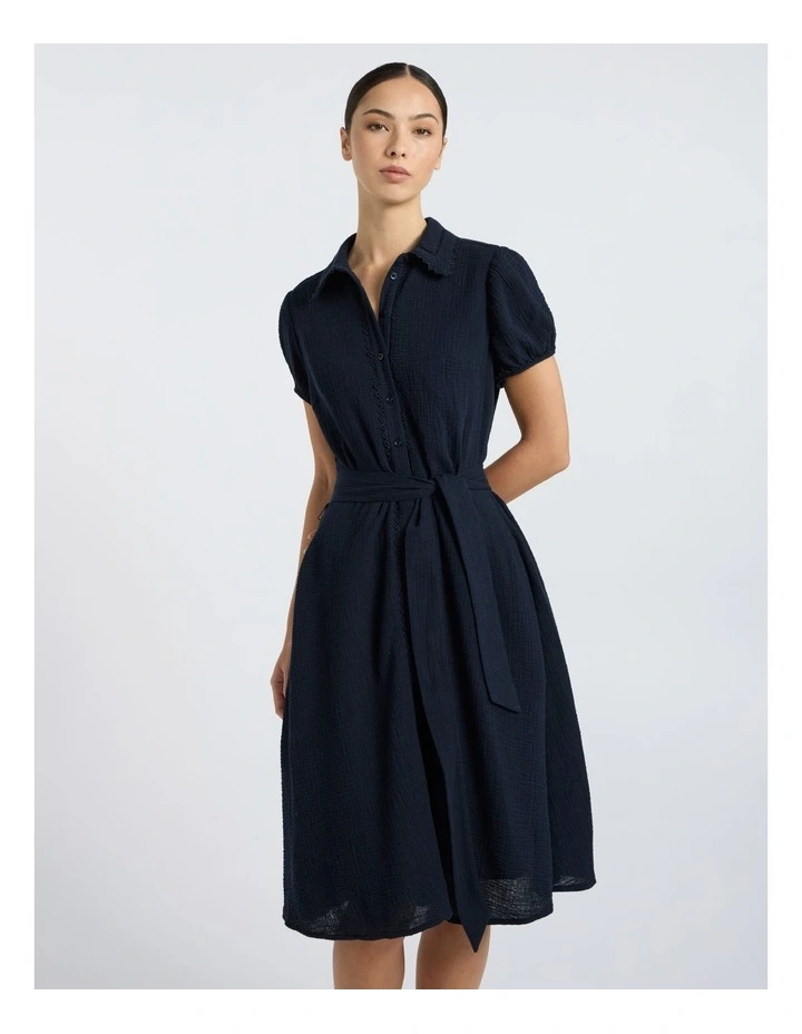 Patrick Midi Shirt Dress in Navy image 2