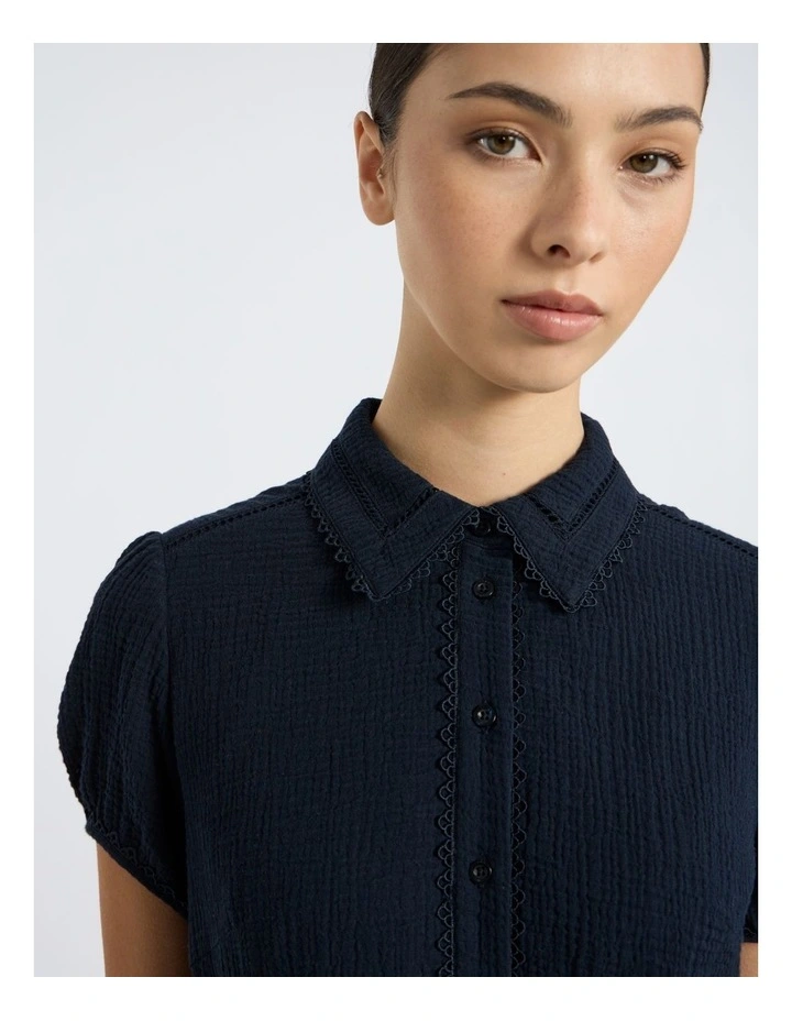 Patrick Midi Shirt Dress in Navy image 3