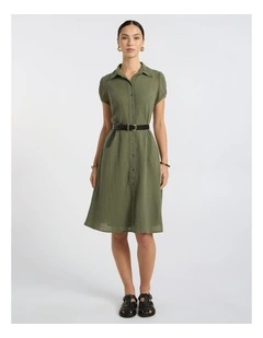 Patrick Midi Shirt Dress in Olive Green