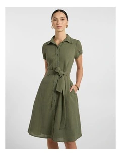 Patrick Midi Shirt Dress in Olive Green