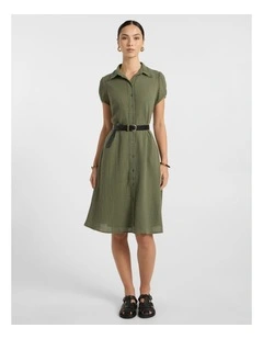 Patrick Midi Shirt Dress in Olive Green