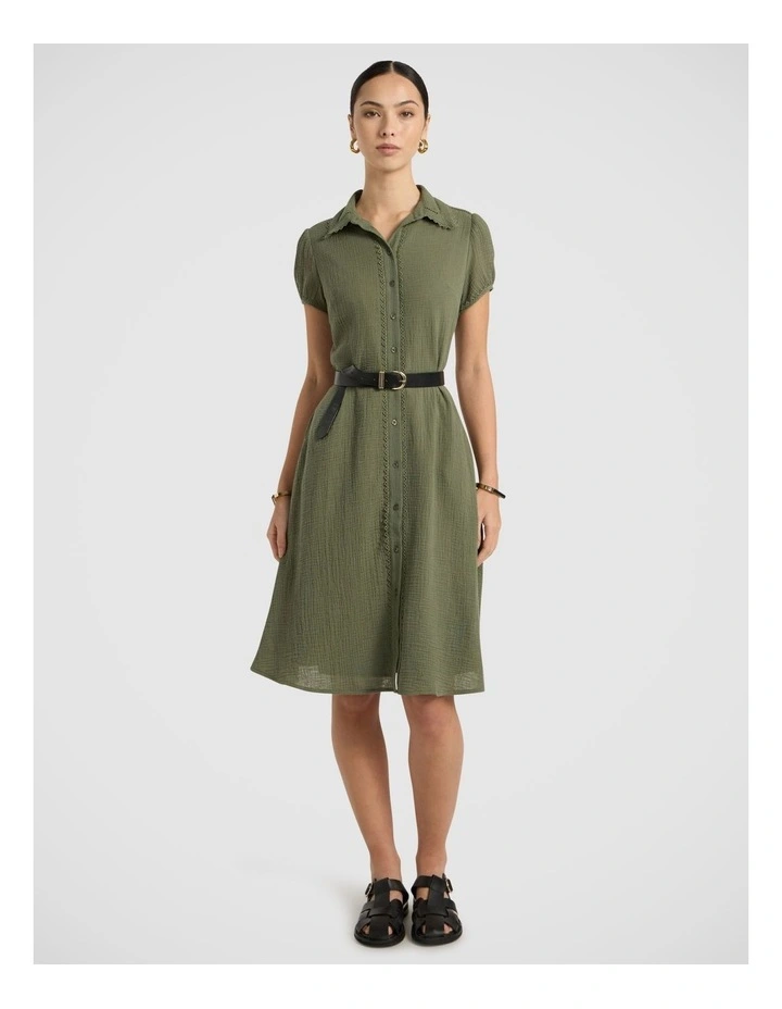 Patrick Midi Shirt Dress in Olive Green image 1