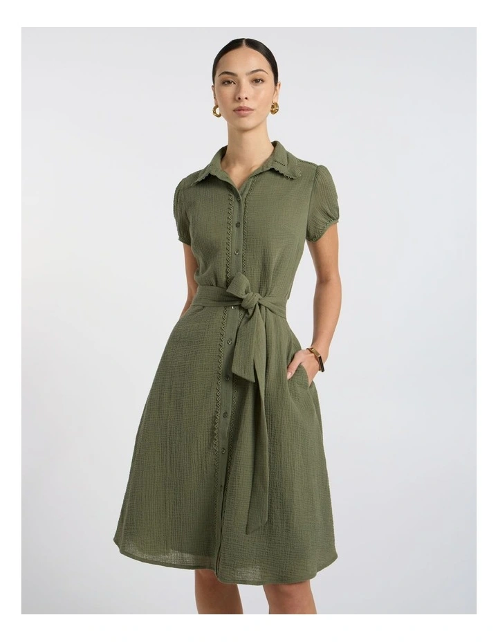 Patrick Midi Shirt Dress in Olive Green image 2