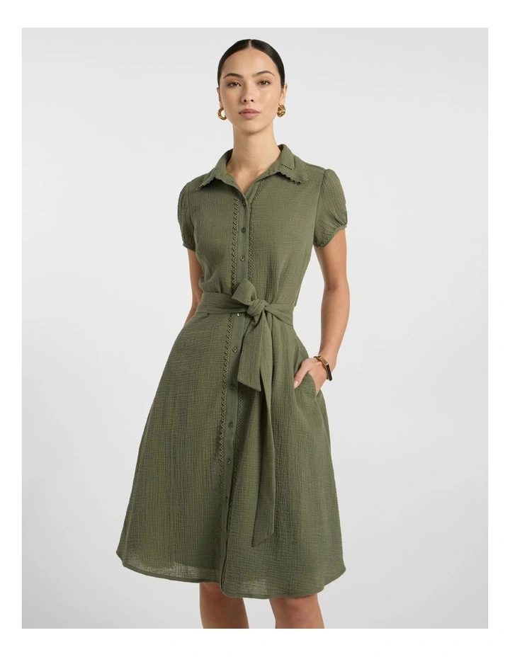 Patrick Midi Shirt Dress in Olive Green image 2