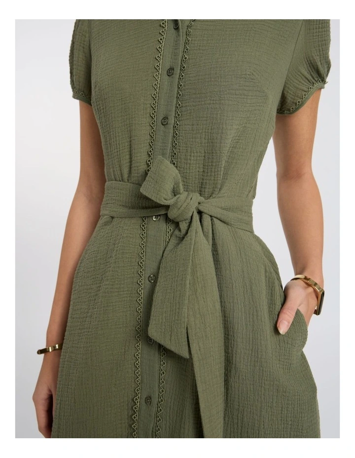 Patrick Midi Shirt Dress in Olive Green image 3
