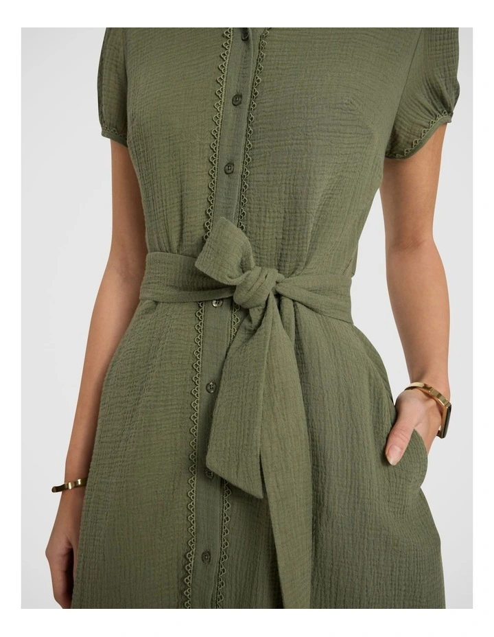 Patrick Midi Shirt Dress in Olive Green image 3