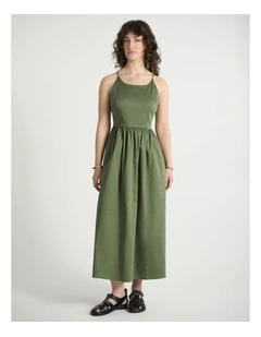 Kiss You Cotton Midi Dress in Olive Green