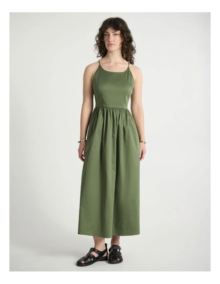 Kiss You Cotton Midi Dress in Olive Green image 1