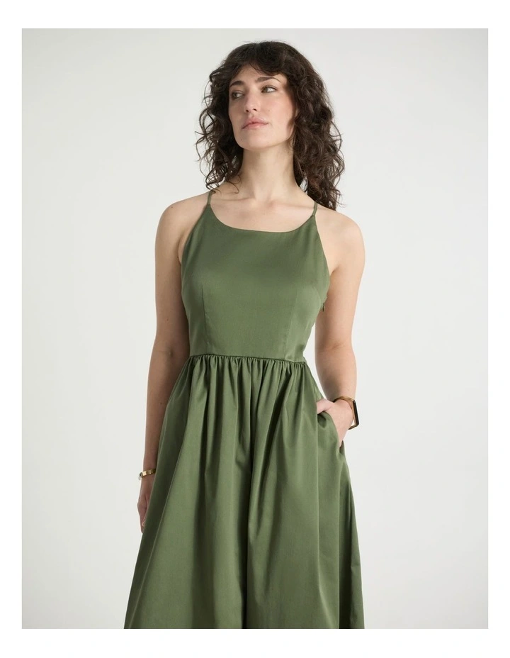 Kiss You Cotton Midi Dress in Olive Green image 2