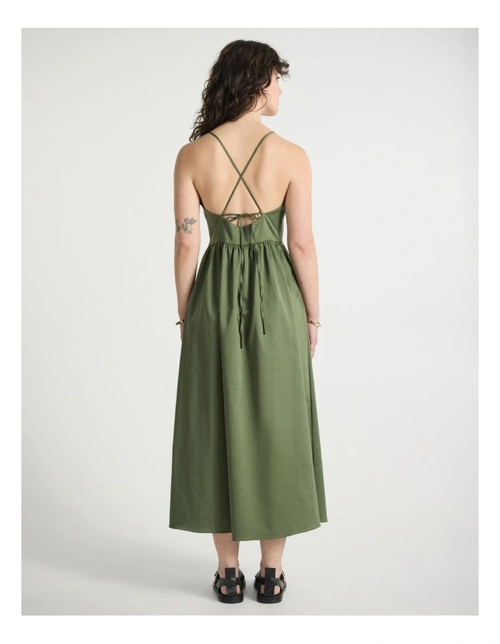 Kiss You Cotton Midi Dress in Olive Green image 3