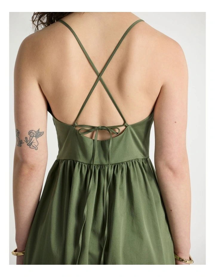 Kiss You Cotton Midi Dress in Olive Green image 4